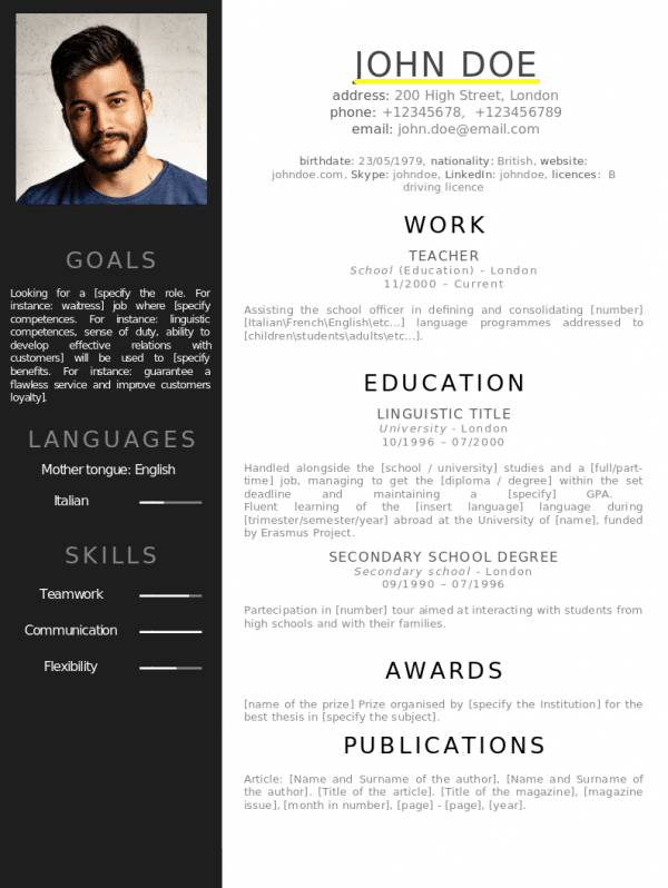 Esempio curriculum italiano image