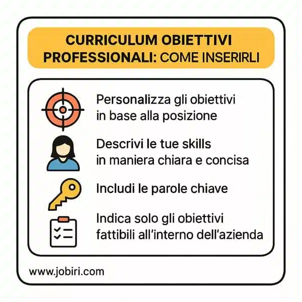 curriculum obiettivi professionali come inserirli