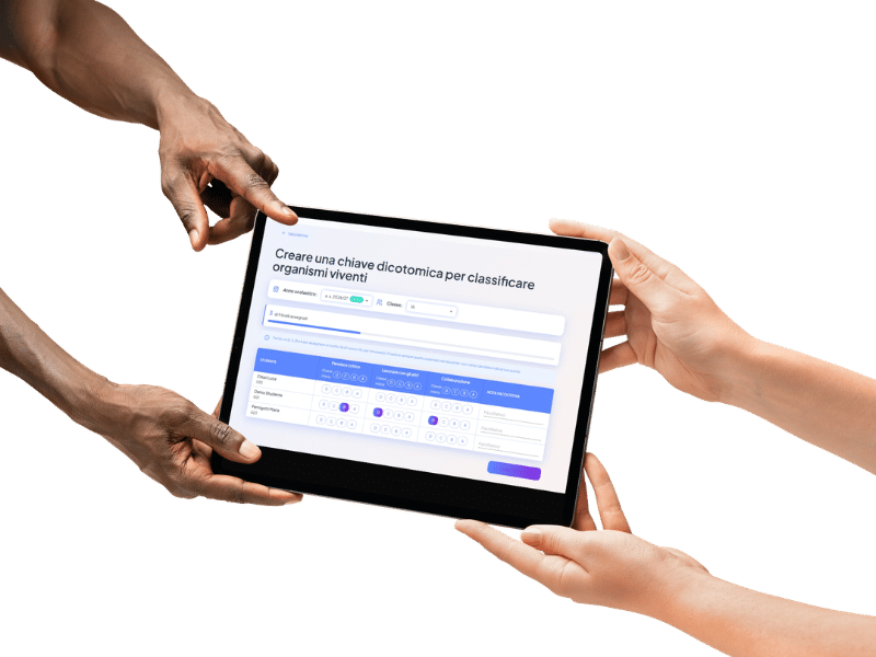 Valutazione delle competenze della classe su tablet, con livelli da assegnare per ogni studente