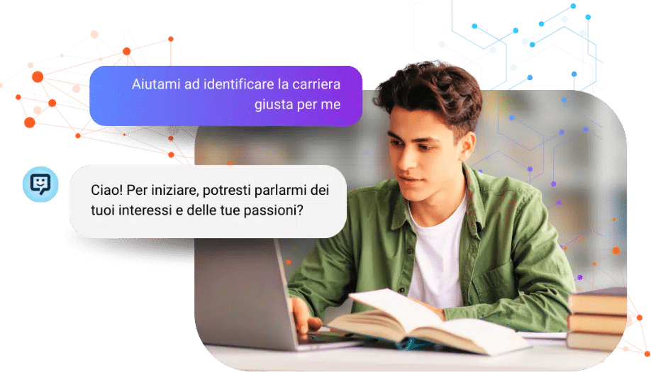 Uno studente in chat con l'assistente Jobiri per identificare la carriera più adatta a lui