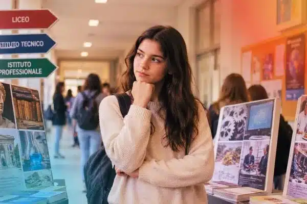 una ragazza consulta i vari indirizzi per le scuole superiori
